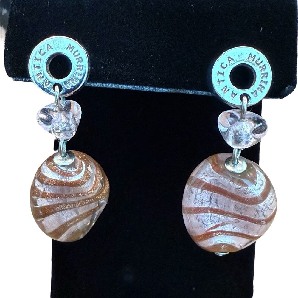 ANTICA MURRINA Light Pink Metallic Swirl Murano Glass SilverTone Dangle Earrings